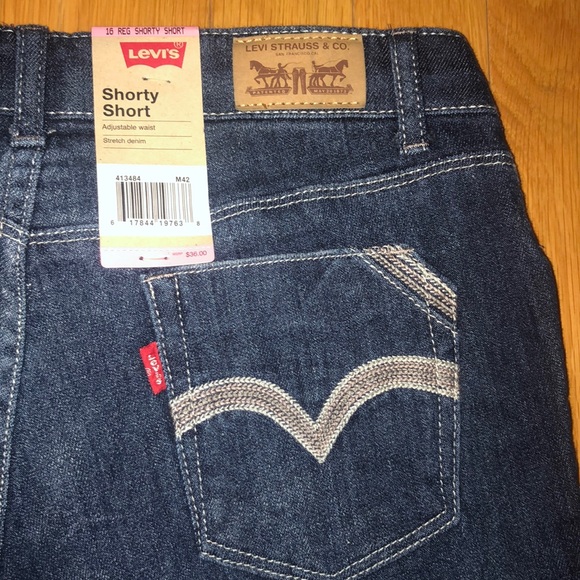 🆕💜 Levi’s Girls Denim Shorty Shorts – Size 16, Dark Wash, NWT - Picture 7 of 9